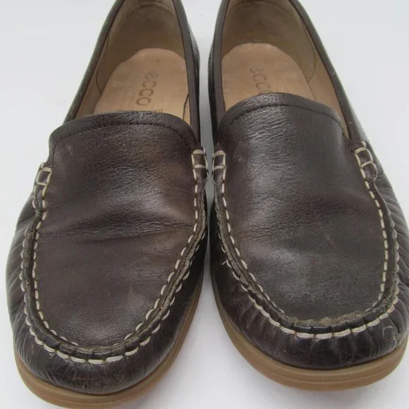 Ecco Womens Brown Leather Moc Toe Flats Loafers Size US 9.5 EUR 40 Extra Width - Picture 7 of 11